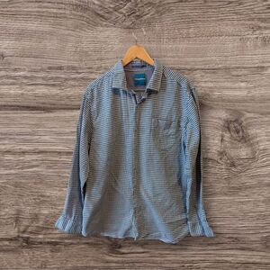 Tommy Bahama Mens XL Blue/Teal Houndstooth Button Down Shirt Chest Pocket